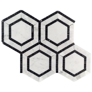 Metrology Hexagon Tile 10.75" x 12.25" - Carrara & Nero & Light Gray