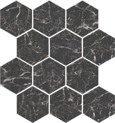 Marbles Hexagon Mosaic Tile "Polished" 9" x 11" - Marmo Nero