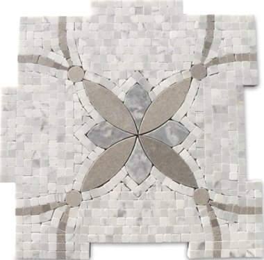 Floral Stone Tile 12" x 12" - White Carrera and Lady Gray with Mugwort Green