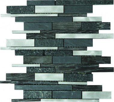 Marble Stone Aluminum Mix Tile Baguette Mosaic 12" x 12" - Grey/Black