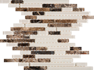 Glass Tile Baguette Interlocking 11,9" x 12,1" - Mix Brown/Beige