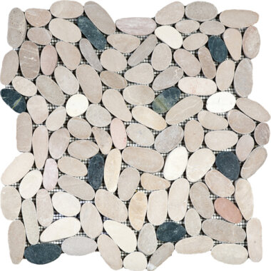 Pebble Sliced Matte Interlocking 12" x 12" - Mix White/Pink/Beige/Black