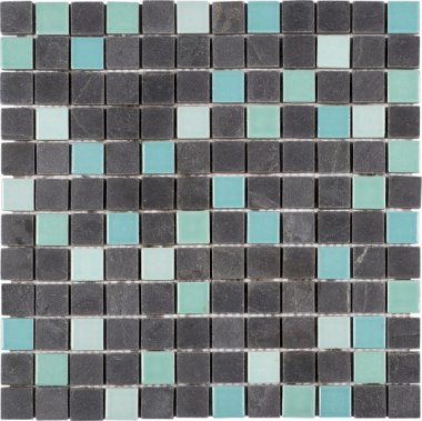Marble Stone Tile Mosaic 7/8" x 7/8" - Mix Black/Turquoise