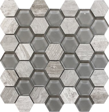 Bali Mantra - Hexagon Mosaic Tile - 11.8" x 12" - Gray