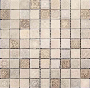 Artistic Legend 3 Mosaic Tile - 12" x 12" - Beige, Silver