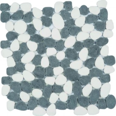 Reconstituted Pebble Interlocking Mosaic Tile - 12" x 12" - Black and White