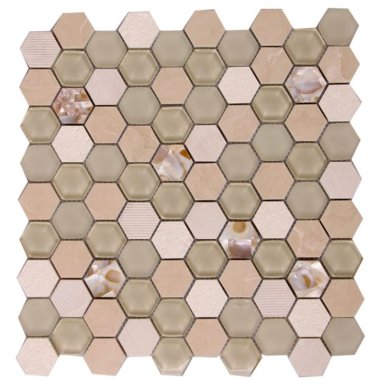 Marble Stone Hexagon Mosaic Tile 11.6" x 12" - Mother of Pearl/Beige