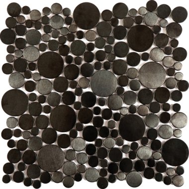 Metal Tile Brushed Penny Rounds Inox Interlocking 12,2" x 12,2" - Black