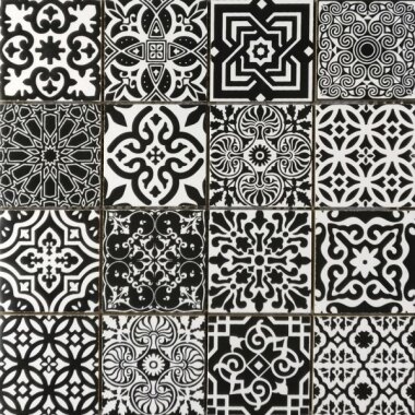 Bati Orient Cement Tile Patchwork Square 11.8" x 11.8" - Black and White