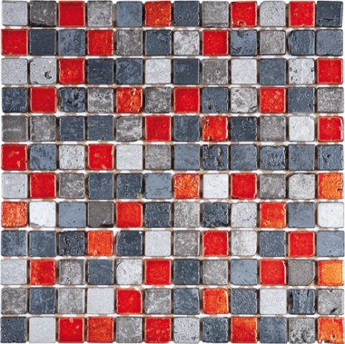 Marble Stone Tile Mosaic 1" x 1" - Mix Grey/Red