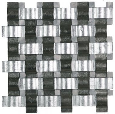 Cristallo Curved Blended Mosaic Tile 11.8" x 11.8" - Silver/Grey
