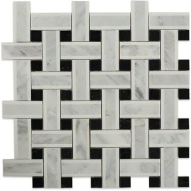 Lattice Basketweave Tile 12.5" x 12.5" - Light Gray & Thassos