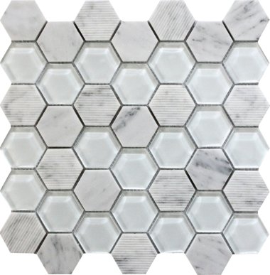 Bali Mantra - Hexagon Mosaic Tile - 11.8" x 12" - White