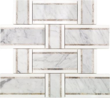 Interlace Tile 12 3/4" x 12 7/8" - White Carrara, Temple Gray and Thassos