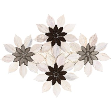 Water Jet MJ Rain Flower Tile 12.4" x 14.13" - Wooden Beige, Taupe and Beige Glass, with Glass Dot
