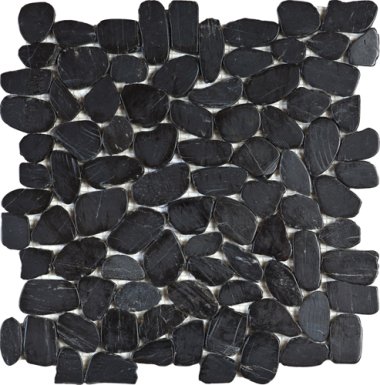 Pebble Sliced Polished Interlocking 12" x 12" - Black