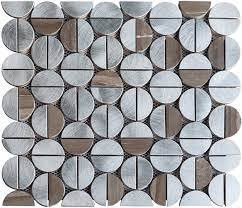 Marble Stone Aluminum & Marble Mosaic Tile 12" x 14" - Silver/Brown