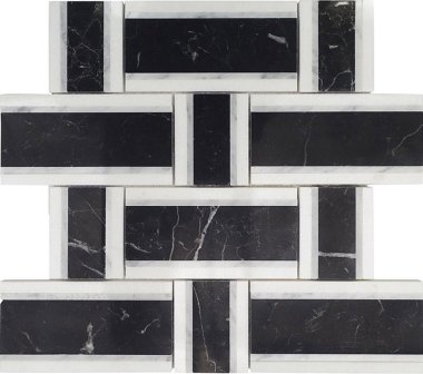 Interlace Tile 12 3/4" x 12 7/8" - Nero Marquina, White Carrara and Thassos