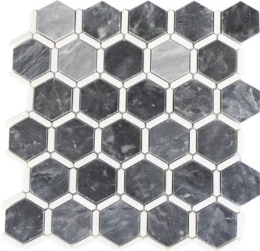 Honeycomb Stone Tile - Dark Bardiglio and White Thassos
