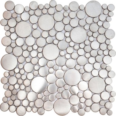 Metal Tile Brushed Penny Rounds Inox Interlocking 12,2" x 12,2" - Silver