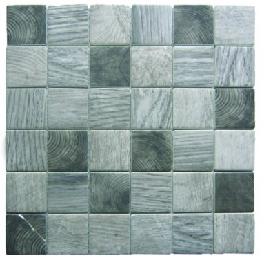 Glass Tile Recycled Wood Look Mosaic 2" x 2" - Grey Mix