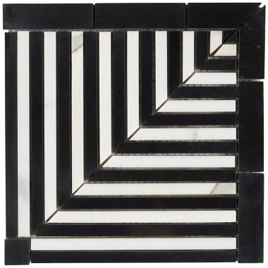 Avant Garde Linear Corner Piece Tile 7.87" x 7.87" - Calacatta/Black Jade
