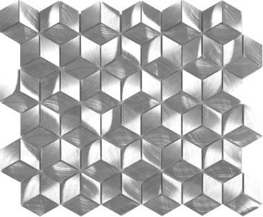 Aluminum Diamond Cube Mosaic Tile 12.6" x 10.9" - Silver