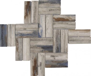 Glass Tile Herringbone Wood Look Matte 11" x 11.1" - Beige Brown Blue