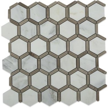 HoneyComb Hexagon Tile 11.5" x 12" - Asian Statuary and Athens Grey