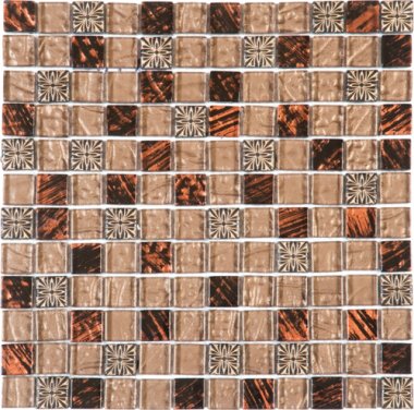 Glass Tile Mosaic 7/8" x 7/8" - Mix Brown/Beige