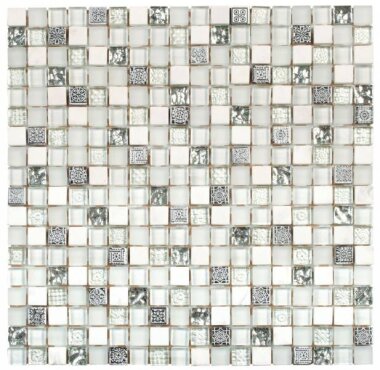 Glass Tile Decor 5/8" x 5/8" - White Grey