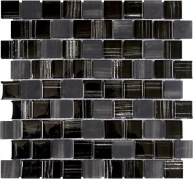 Glass Tile Linear Brick Glossy 12" x 12" - Mix Black Grey