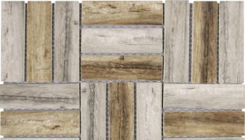 Glass Tile Stacked Square Wood Look Matte 11.7