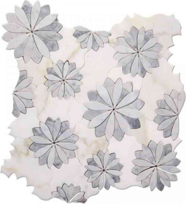 Waterjet Fiore 2 12" x 12" - White, Gray