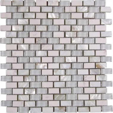 Marble Stone Tile Mother Of Pearl Glass Brick 11.4" x 12" - Mix White