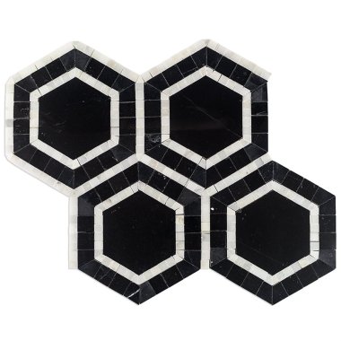 Metrology Hexagon Tile 10.75" x 12.25" - Statuary & Nero