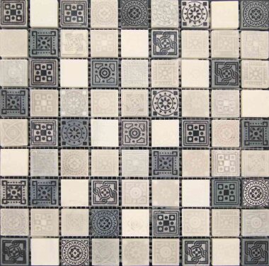 Artistic Legend 2 Mosaic Tile - 12" x 12" - Beige, Black, Silver