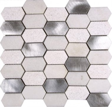 Marble Stone Tile Hexagon Mix Marble Aluminum Multi Finish 10.4" x 11.2" - Silver