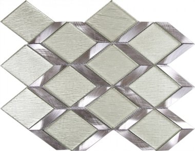 Metal Tile Diamond Glass Aluminum 8.9" x 13" - Mix Silver/Grey