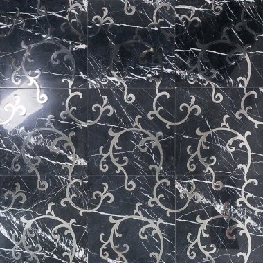 Inlay Tile 24" x 24" - Nero Marquina and Stainless Steel Inlay