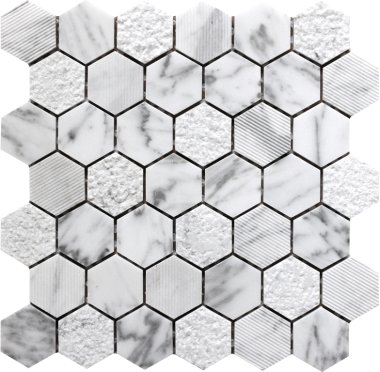 Bali Indi - Hexagon Mosaic Tile - 11.8" x 12" - White