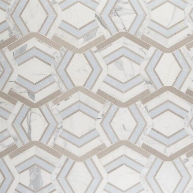 Encore Dolce Decor Marble Look Tile 11" x 18" - Blue Celest & Lady Gray and Calacatta