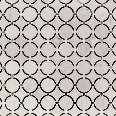 Water Jet MJ Vision Halo 10.75" x 10.75" - White Carrara with Nero Glass Circles and Silver Mirror