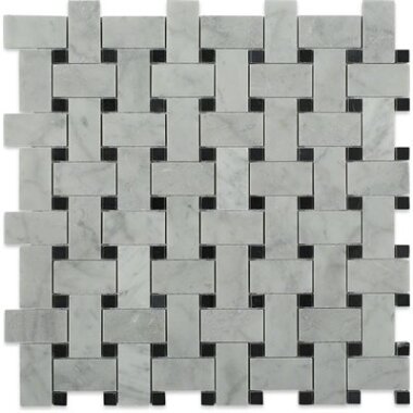Trenza Basketweave Marble Look Tile 11.75" x 11.75" - White Carrara & Black Dot