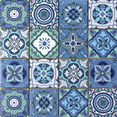 Bati Orient Cement Tile Patchwork Square 11.8" x 11.8" - Blue Mix White